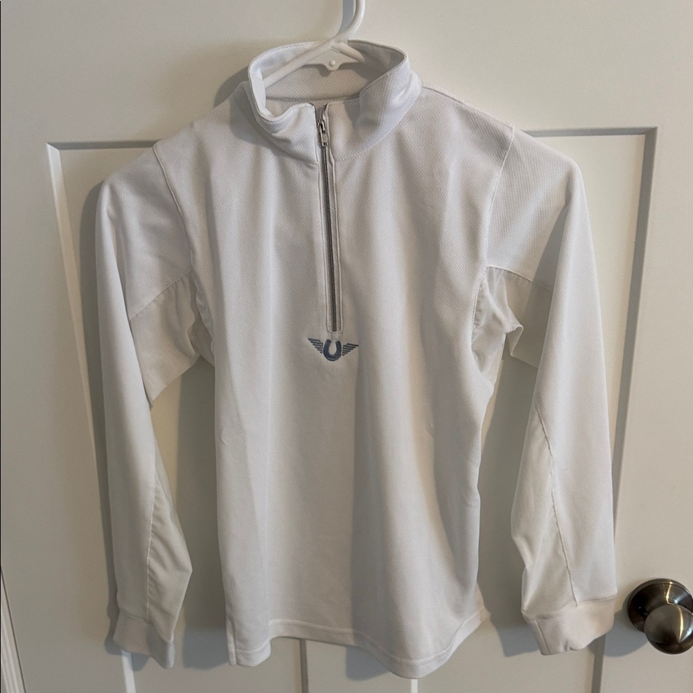 Tuff Rider Equestrian Kids White Quarter-Zip Shirt - size XL